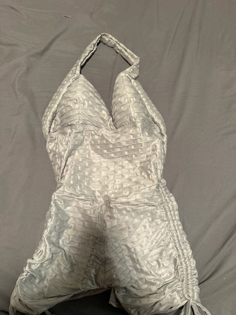 Silver Halter Ruched Jumpsuit